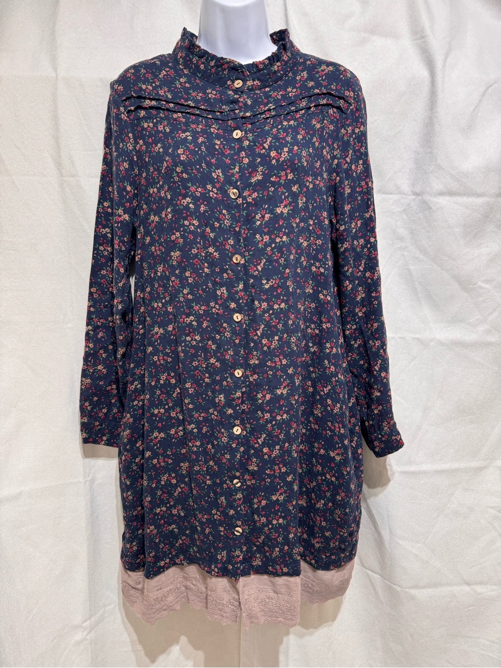 Gracila Lagenlook Tunic Eyelet Trim Floral Boho Festival Lg Midi Shift Dress